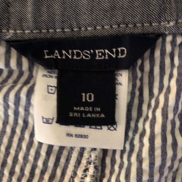 Lands End Seersucker Pants Womens 10 Blue Drawstring Waist Coastal Preppy Comfy - Picture 5 of 13